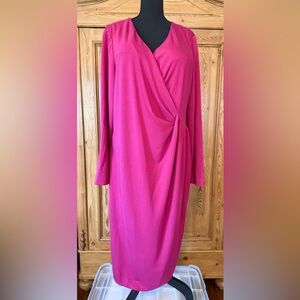 Lafayette 148 Pink long sleeve Amaryllis pleated dress 2x